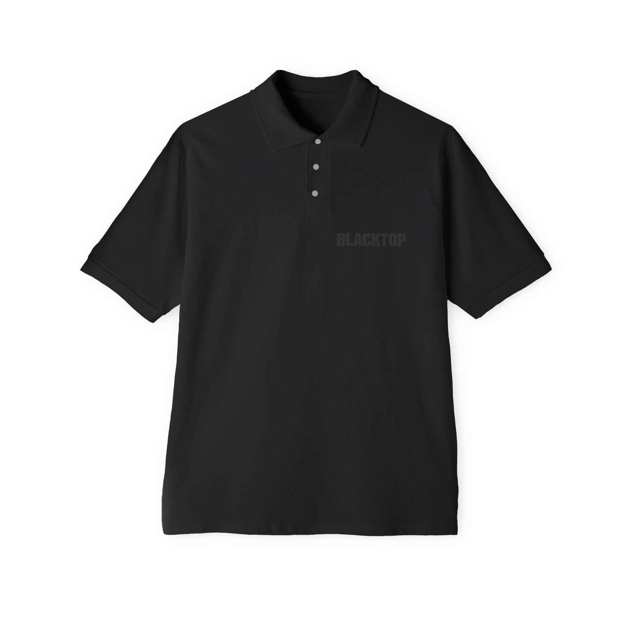 Blacktop Minimal Logo Polo — Men's White Piqué Golf Shirt
