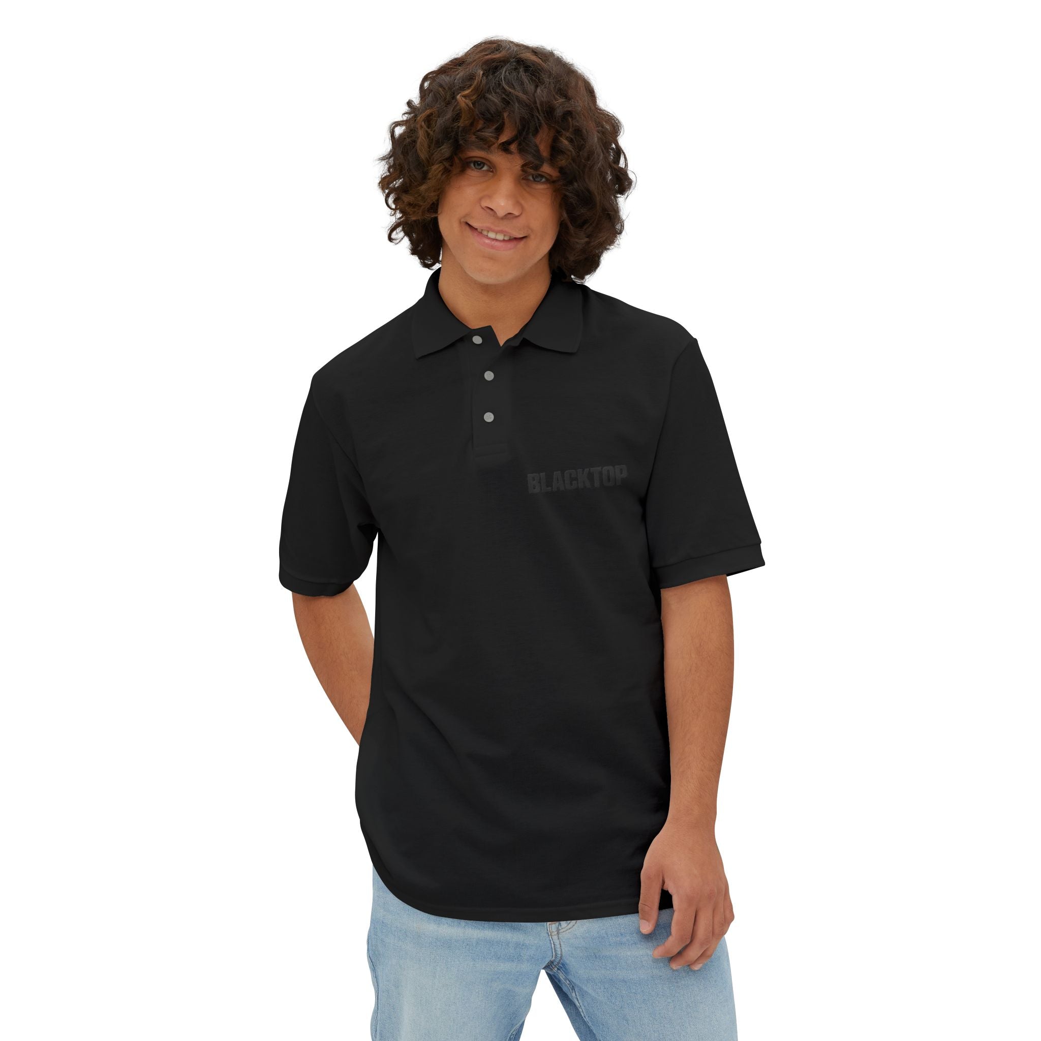 Blacktop Minimal Logo Polo — Men's White Piqué Golf Shirt