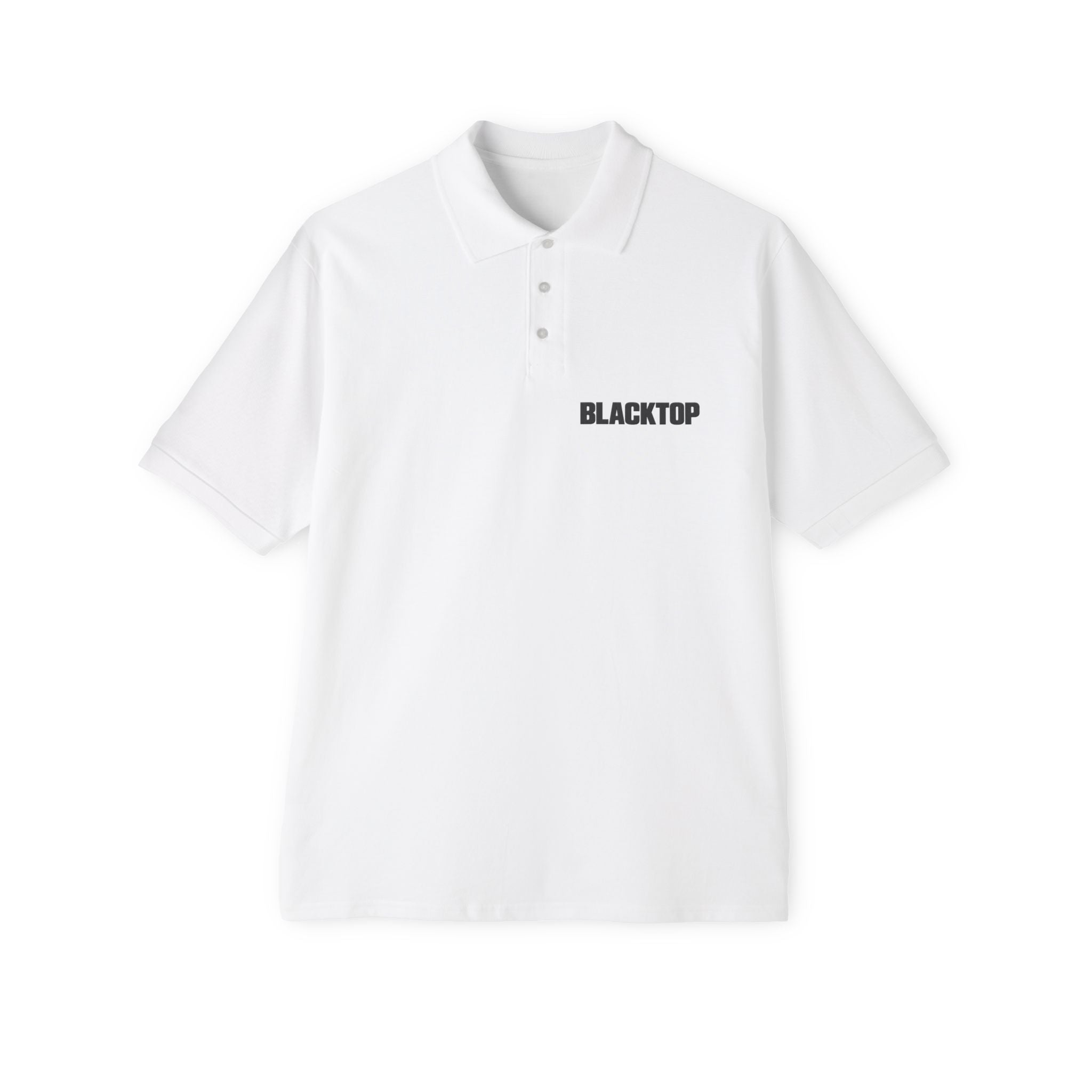 Blacktop Minimal Logo Polo — Men's White Piqué Golf Shirt